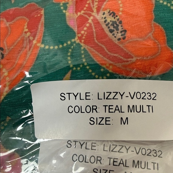 Dear Scarlett Vibrant Floral V-Neck Blouse With Rich Teal & Bold Multi Colors - Picture 6 of 7